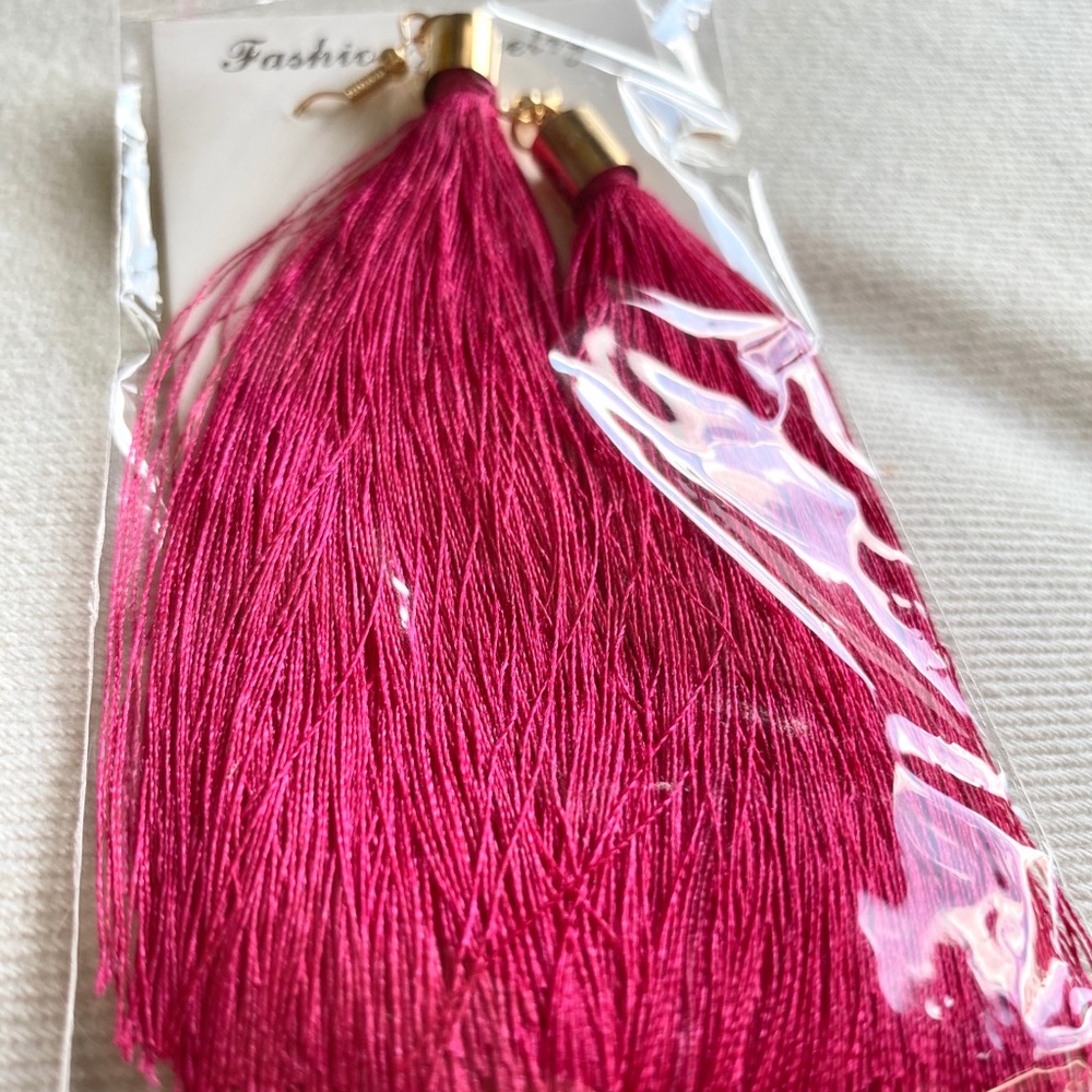 New - hot pink tassel earrings